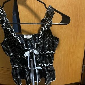 Sugar Black and White Polka Dot Ruffle Blouse